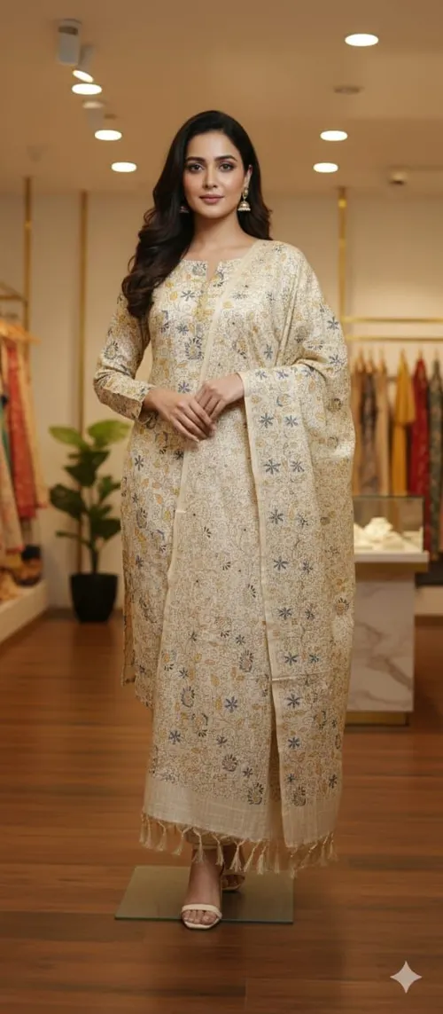 Soft Cotton Khadi Hand-Printed Full Suit Set – Elegant & Comfortable Ethnic Wear